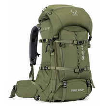Load image into Gallery viewer, MOXULE Pro 5000 Frame Backpack - Meat Hauler Pack with Rain Cover for Outdoor- Lightweight, Green
