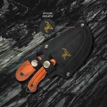 Load image into Gallery viewer, Elk Ridge ER-300BN, 2-Piece Fixed Blade Hunting Knife Set with Gut Hook and Caping Knife, 3Cr13MoV Steel, Wood Handle, Nylon Sheath, 7 Inch and 6.4 Inch, Black Blade
