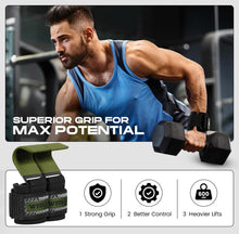 Load image into Gallery viewer, WYOX Weight Lifting Hooks for Men &amp; Women (Pair) –  (Army Green)
