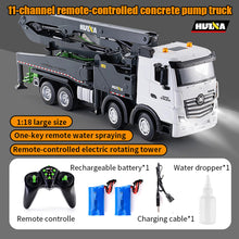 Load image into Gallery viewer, 18.9 Inches 11 Channel Remote Control Cement Pump Truck 1/18 Scale 2-Batteries 2.4Ghz RC Concrete Construction Vehicle (Grey 8-Wheels)
