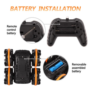 Amphibious RC Car for Kids, 4WD 2.4GHz Stunt Vehicle with Gesture & Remote Dual Control, 360° Spins
