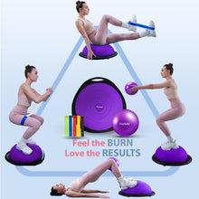 Load image into Gallery viewer, kisnbld Half Balance Ball Trainer, Inflatable 19/23 Inch Half Exercise Ball with Resistance Bands -Purple
