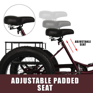 20 Inch Fat Tire Adult Tricycles 3 Wheel Bikes 7 Speed Adult Trikes Three-Wheeled Cruiser for Seniors, Women, Men