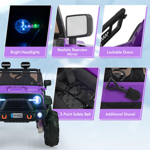 24V 2 Seater Ride on Car for Kids, 2WD/4WD Battery Powered with Remote Control, Music, USB, MP3, Spring Suspension (Purple)