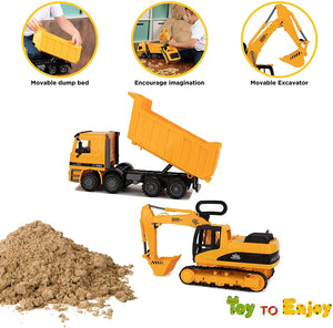 Toy To Enjoy Construction Toys - Excavator & Dump Truck Toy for Kids (Set of 2) – Moveable Claw & Lifting Back – Garbage Truck & Bulldozer Digger