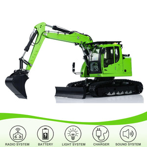Metal 1/14 RC Hydraulic Excavator LR 914 5ways Valve Remote Control Digger Model RTR Construction Vehicle (Green and Black)