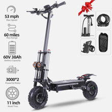 Load image into Gallery viewer, Adult Electric Scooter, High-Power Dual-Drive 6000W Motors Maximum Speed 50 mph, Range 60 Miles 11-inch tubeless Off-Highway Tires
