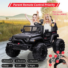 Load image into Gallery viewer, 2 Seaters Kids Ride On Truck with Remote Control, 24V 9Ah 20&quot; Large Seat + 15.5&quot; Large Wheels, Electric Riding Car, Black
