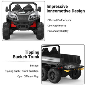 24V 4WD Electric Ride On Dump Truck with Remote Control | 2-Seater Kids Ride On Car | Music Player & LED Lights