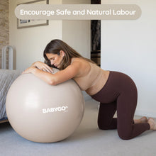 Load image into Gallery viewer, BABYGO Birthing Ball - Pregnancy Yoga Labor &amp; Exercise Ball &amp; Book Set Trimester Targeting - (Oatmeal, 65cm - Manual)
