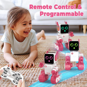 Robot Toys for Kids, Remote & APP Control Robot, Programmable Interactive Toys with Coin Bank, Smart Educational Robot (Pink)