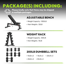 Load image into Gallery viewer, HANDBODE Adjustable Weight Bench for Full Body Workout, 1300 lb Weight Capacity Bench Press Bench of Home Gym Strength Training, Incline Upright Flat Utility Workout Bench with 200 lb Dumbbell Set
