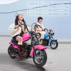 Electric Motorcycle for Kids, 24V Electric Dirt Bike, 2 Speed Max Up to 14 Mph & 60 Minutes Continuous Ride On Toy Motorbike, Pink