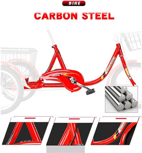Adult Tricycle - 3 Wheel Bikes for Adults Shopping 1 Speed, Adult Trikes 16 Inch 3 Wheel Bikes, Three-Wheeled Bicycles