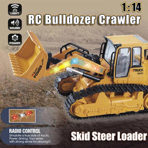RC Skid Steer Loader Construction Truck 1/14 Remote Control Bulldozer Crawler with Lights 9 Channel RC Front Loader