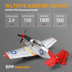 RC Airplane, P51 Mustang 4 Channel RC Plane with Lights, 6G/3D Brushless RC Planes, 2.4G Remote Control Airplane, Hobby RC Planes
