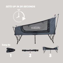 Load image into Gallery viewer, Kakadu Camping Tent Cot, 1 Person, 1 Minute Easy Setup, Folding, Compact, Elevated Tent with BlockOut Rain Fly, Awning Poles, Ultra-Fine Mesh Windows, and Carry Bag
