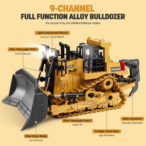 Remote Control Bulldozer Toys for Boys, Remote Control Bulldozer with Metal Dozer Blade