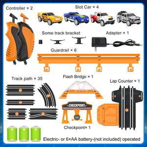 Slot Car Race Track Sets for Boys,Race Car Track with 4 High-Speed Slot Cars,Battery or Electric Car Track