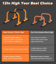 Load image into Gallery viewer, TABEKE Push Up Bar, 12" High Parallettes Bars &amp; Dip Bar - Orange
