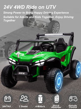 Load image into Gallery viewer, 24V XXXL Ride on Cars 2 Seater, Electric Cars Vehicles for Big Kids, 4WD Ride on UTV Truck w/Remote Control（Green）
