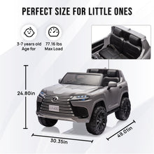 Load image into Gallery viewer, 24V 2 Seater Ride on Car, Licensed Lexus LX600 Electric Car with Remote Control, 20&quot; Width Seat, LED Lights, Key Start (Grey)
