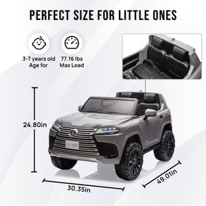 24V 2 Seater Ride on Car, Licensed Lexus LX600 Electric Car with Remote Control, 20" Width Seat, LED Lights, Key Start (Grey)