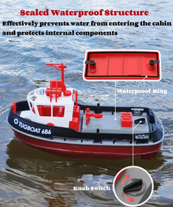 RC Boat, 1/72 RC Tugboat for Pools and Lakes, 2.4Ghz High-Speed Remote Control Boat with LED Lights and Low Battery Alarm for Kids and Adults