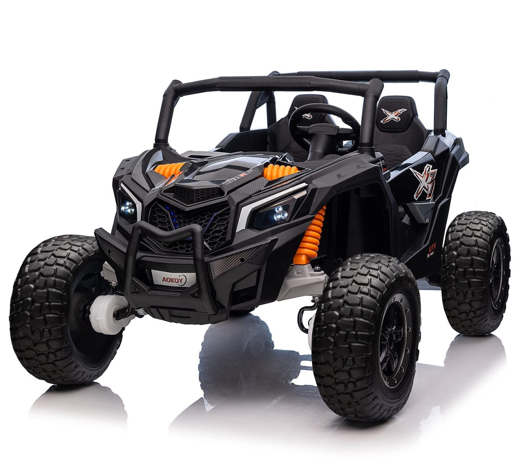 24V Kids Electric UTV Toy Car with Remote Control, All-Terrain Off-Road Ride On Vehicle for Big Kids 3-8 Years, Powerful Motor (Black)