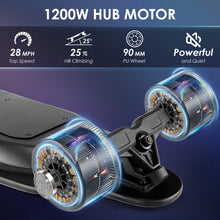 Load image into Gallery viewer, Electric Skateboards Glow in The Dark, 1200W Powerful Motor, 28MPH Top Speed, 4/6AH Battery, 16/28Miles Max Range
