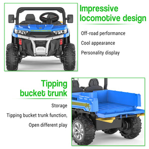 24V Electric Ride On Dump Truck for Kids - 2-Seater 4WD 6 Wheels Remote Control Car with Dump Bed | Blue