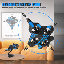 Load image into Gallery viewer, Remote Control Airplane for Beginners, 2.4GHz V17 Jet Fighter Stunt RC Airplanes, ABS, 3D Flip, Stunt Roll,Blue
