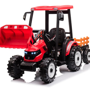 Pedal Tractors with Working Loader and Backhoe Digger, Kids' Ride on Car Toys Electric Vehicles with Trailer, Digger for Toddlers (Red)