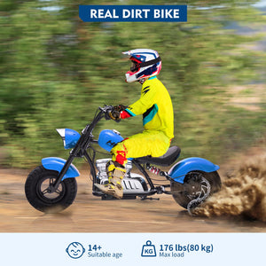 36V Kids Ride On Dirt Bike, Electric Off-Road Motorcycle with 16.5 Mph Top Speed, Spring Suspension, Led Lights (Blue)