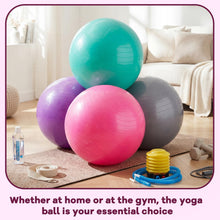 Load image into Gallery viewer, Leyndo 4 Pcs 26 Inch Yoga Exercise Ball Pilates Pregnancy Birthing Fitness Ball with Quick Pump Anti Burst for Improved Posture, Balance, Yoga, Pilates, Training(Pink Green Gray Set)
