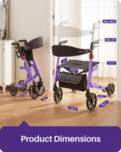 Load image into Gallery viewer, Kekoy Bariatric Rollator Walker for Seniors with Seat, 500 lbs Heavy Duty Walker, 19.5" Extra-Wide Seat, 10" All-Terrain Wheels, Adjustable Height, Foldable Rolling Walker, Hidden Brake Cables, Purple
