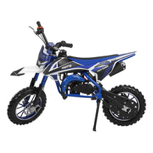 Load image into Gallery viewer, 49cc Gas Power Motocross Bike for Kids, 2-Stroke Pocket Dirt Bike, Gas Power Pocket Rocket Bike, Off Road Mini Motorcycle, Blue White
