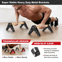 Load image into Gallery viewer, Mochantum Parallettes Bars - Wooden Push Up Bars with Non-Slip Heavy-Duty Stainless Steel Base, 660LB Capacity, Portable Calisthenics Equipment for Calisthenics, Handstand ,Strength Training &amp; Home Gym Workouts, Black, 12.7 inch
