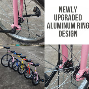 Unicycle for Adults Alloy Rim Adjustable Seat with Unicycle Stand and Pump for Fun Fitness Exercises Balance Training Circus Performances (Pink, 20")