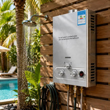 Load image into Gallery viewer, PEIXU Portable Propane Water Heater 18L – Outdoor Camping Shower with Digital Display, Tankless Instant Heating for RV, Cabin, Hunting, Off-Grid Use
