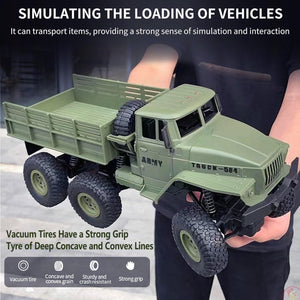 RC Military Truck 6x6 Road Remote Control Car 1/16 Scale Remote Control Truck 4WD All Terrain Rock Army Transport Vehicle