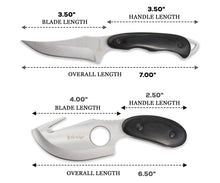Load image into Gallery viewer, Elk Ridge ER-300BK, 2-Piece Fixed Blade Hunting Knife Set with Gut Hook and Caping Knife, 3Cr13MoV Steel, Wood Handle, Nylon Sheath, 7 Inch and 6.4 Inch, Satin Blade

