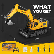 Load image into Gallery viewer, 21&quot; Large Remote Control Excavator Toy with Metal Bucket &amp; Dozer Blade, 15-Channel RC Excavator Toys, 120+Mins/Spray/Sound/Light

