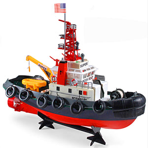 US Seaport Super Work Boat RC Tugboat 2.4Ghz Radio Control Tug Boat Tow Model 23" Harbor Fire Fighting Ship Rescue Spurt Water Fireboat