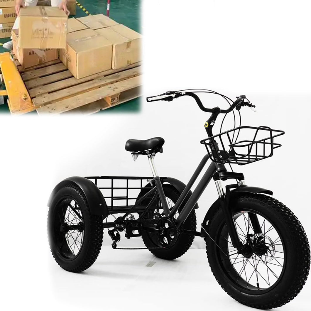 Adult Tricycle 20 inchs, Black 3 Wheeled Tricycle Fat Tire Trikes, Cruiser Bike with 7 Speed, Adult Trikes Wheels