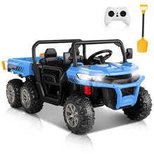 Load image into Gallery viewer, Two Seater Ride on Cars for Kids, 6x6 24V Kids UTV with Dump Bed &amp; Shovel, 6 EVA Tires, Spring Suspension, LED Light, Music, Blue
