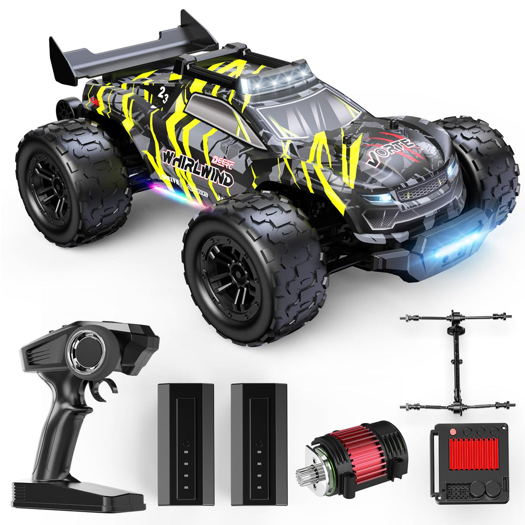 1:14 Brushless RC Cars for Adults Fast 43 MPH, 4WD Off-Road RC Trucks with 7-Color LED Lights, Metal Shocks, All-Metal Drivetrain