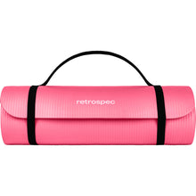 Load image into Gallery viewer, Retrospec Solana Yoga Mat 1" Thick w/Nylon Strap for Men &amp; Women - Non Slip Exercise Mat for Home Yoga, Pilates, Stretching, Floor &amp; Fitness Workouts - Pink Dahlia

