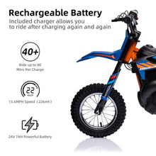 Load image into Gallery viewer, Kids Ride on Motorcycle,24V Electric Car for Kids,13.6MPH Max Electric Dirt Bike with Variable Speed (24V, Blue)
