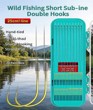 Load image into Gallery viewer, #2 &amp; #3 Pre-Tied Double Hook Fishing Rigs for Small Fish Trout Hooks, 20 Sets (40 fishHooks), Saltwater Freshwater Snelled Hooks Kit fluke Hooks, Ready-to-Fish Tackle Lorumox snelled Fishing Hooks
